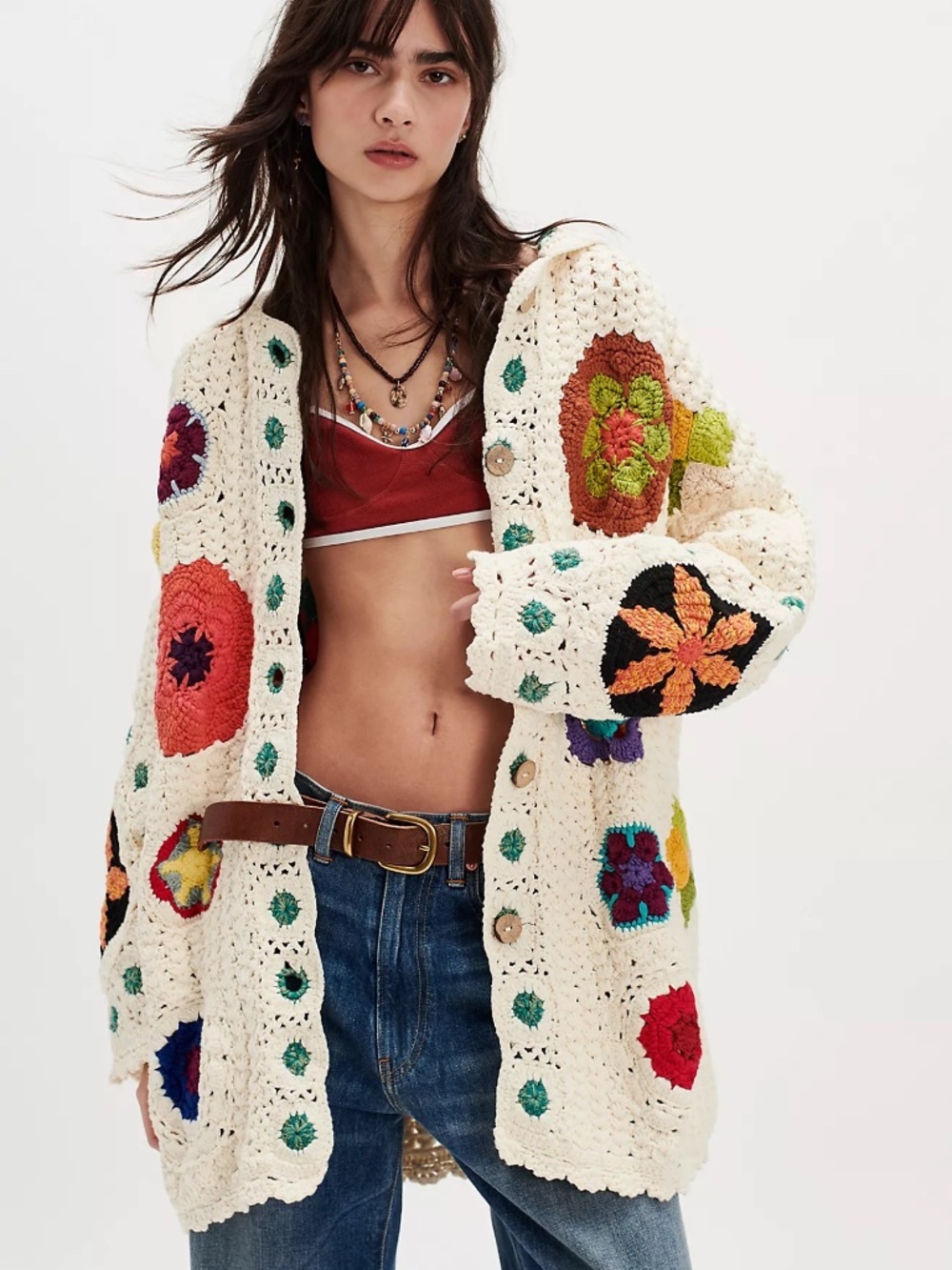 NWOT Free People Star Crochet Knit Hoody Cardigan S